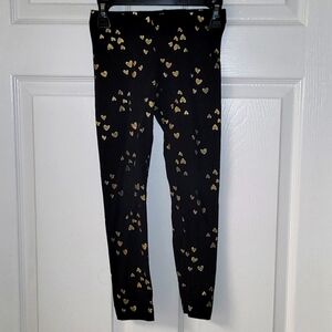 Cat & Jack Girls Black w/ Gold Glitter Hearts Leggings Stretch Waist Size S 6/6x
